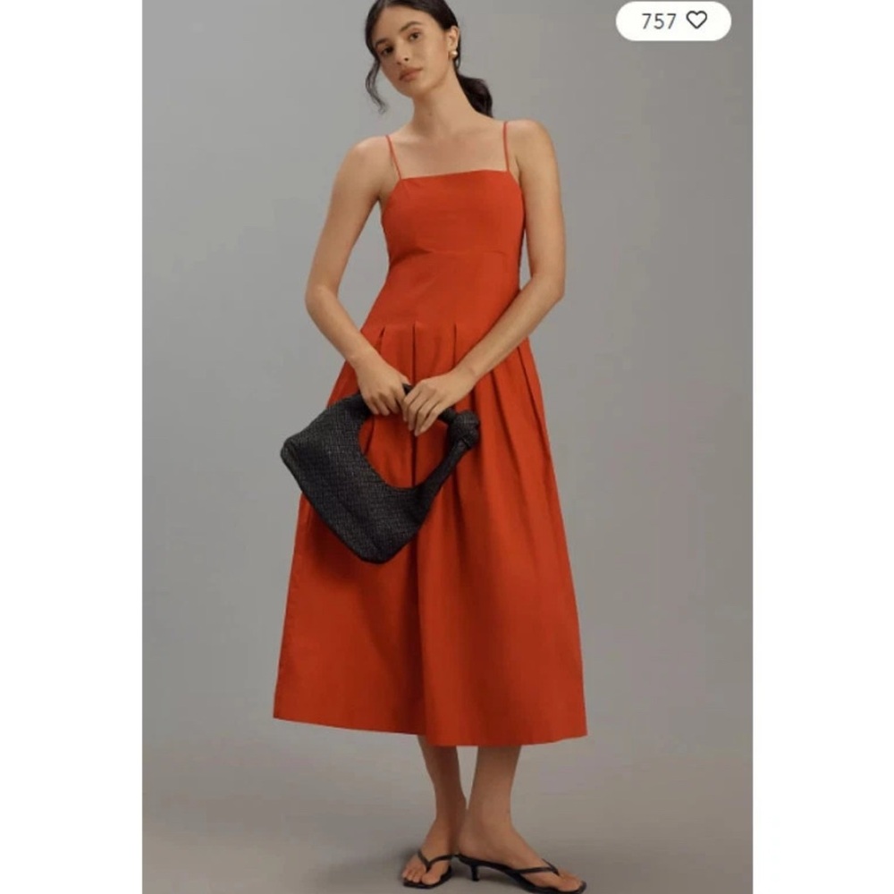 Anthropologie DAMSON MADDER Iris Bow Dress in Red Orange Size US 8